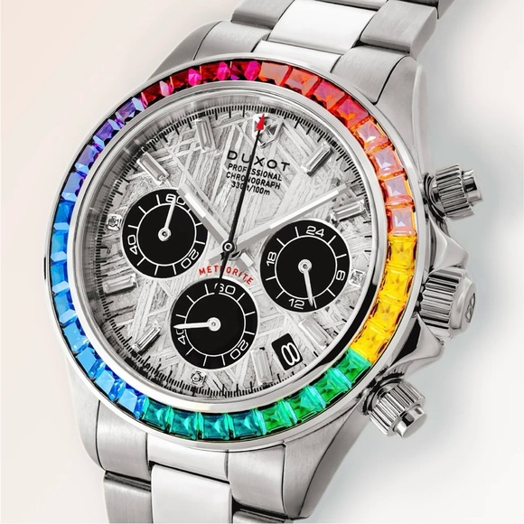 RARE NWT Duxot Accelero Meteorite Dial Rainbow Bezel Chronograph Watch - Picture 5 of 8